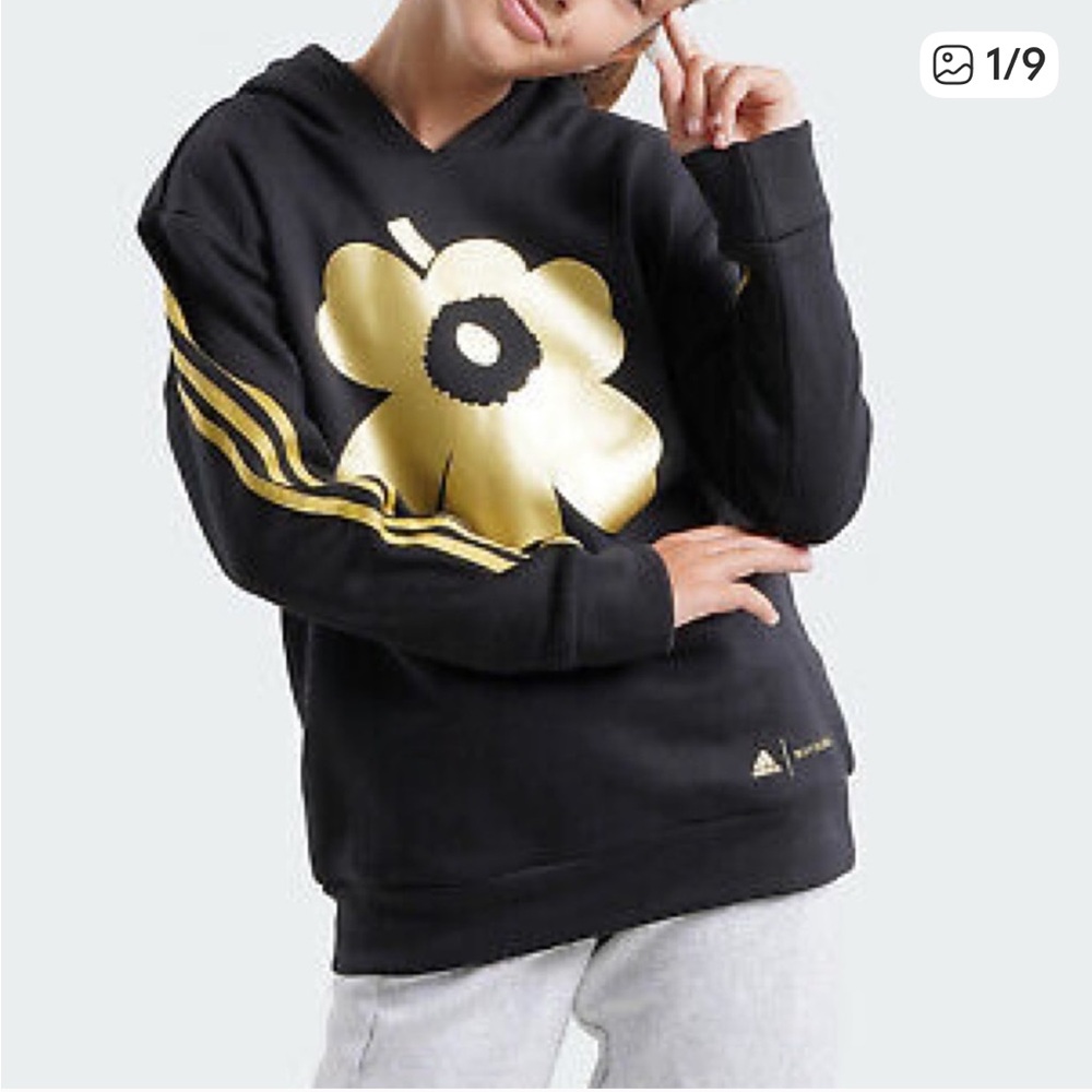 Adidas Youth Marimekko Primegreen 3-Stripes Hoodie Sz M In Black/Gold